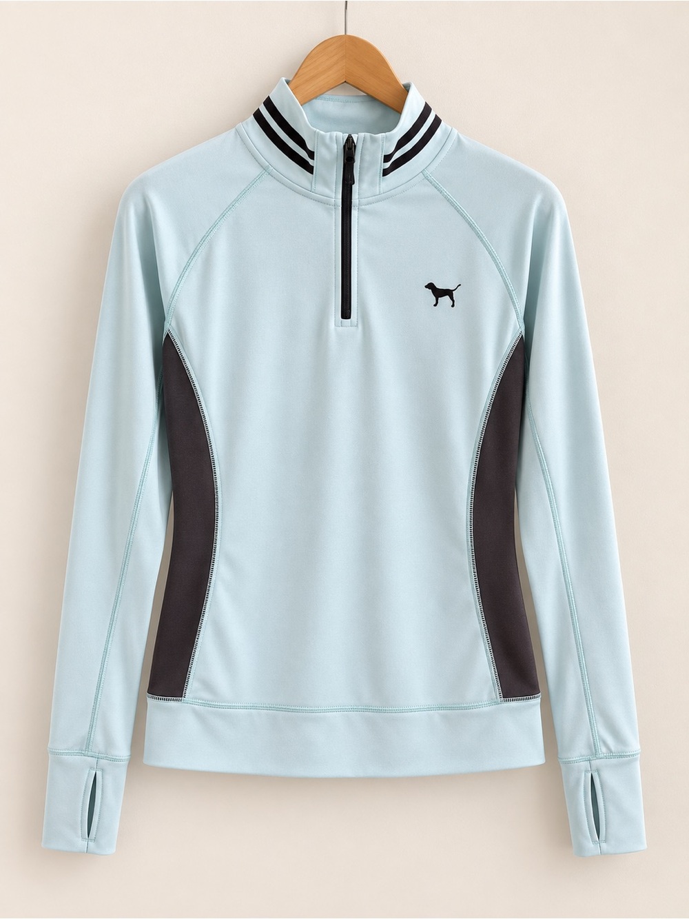 PINK Victoria's Secret Light Blue Half-Zip Pullover with Black Panels S